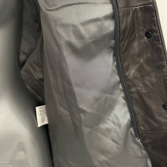 Genuine Brown Leather, Oversized Coat with Removable Sherpa Collar - Picture 7 of 11